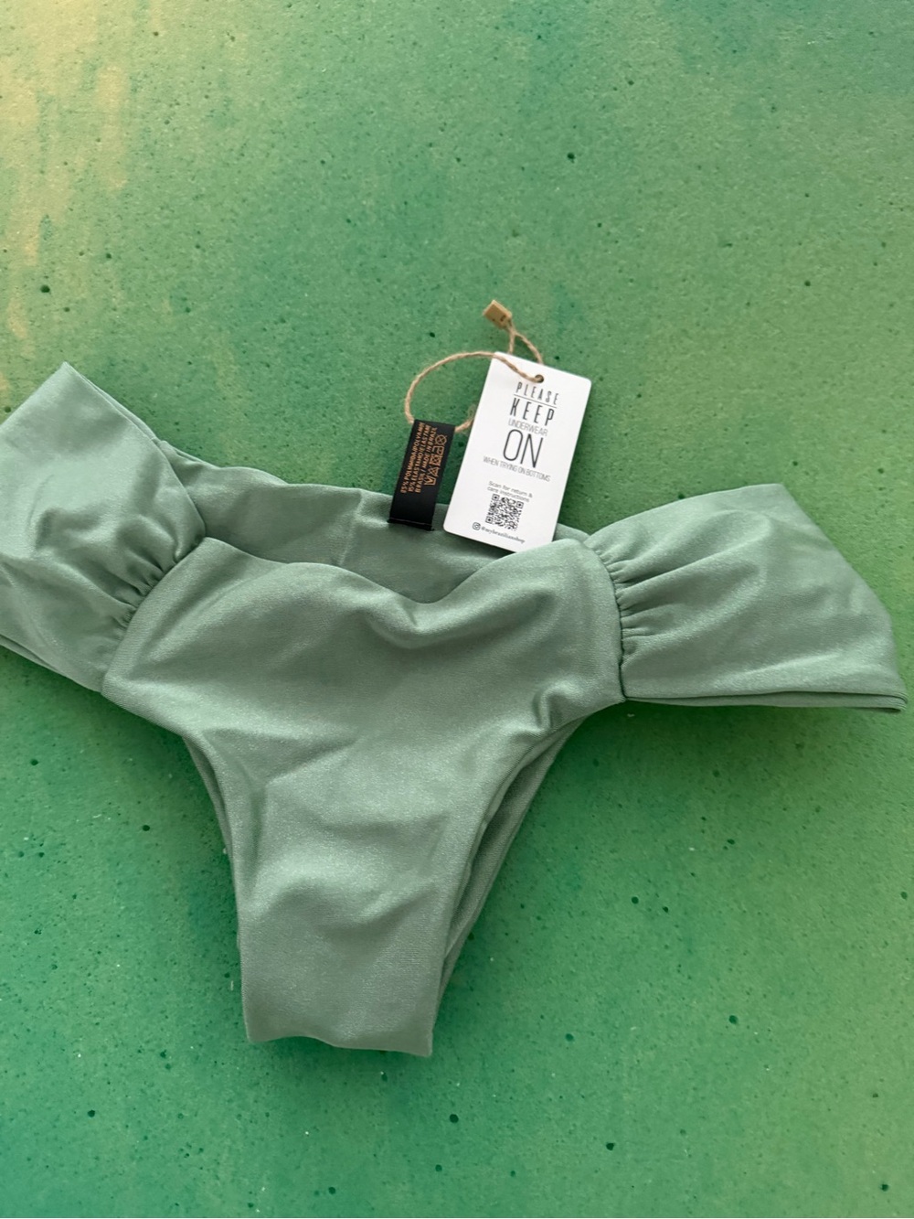Girls Sage Green One-Piece Swimsuit with Ruffled Shoulders
